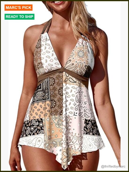 Other - Tankini Swimsuits for Women Tummy Coverage Handkerchief Hem Top Mid Rise Briefs